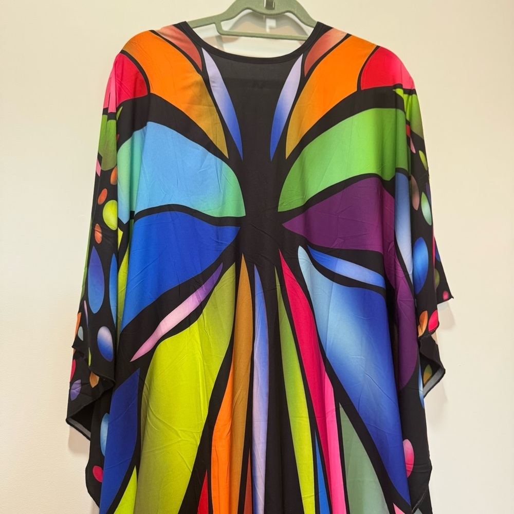 Women’s Multicolor Butterfly-Print Swim Cover-Up Kaftan | One Size - Picture 2 of 8